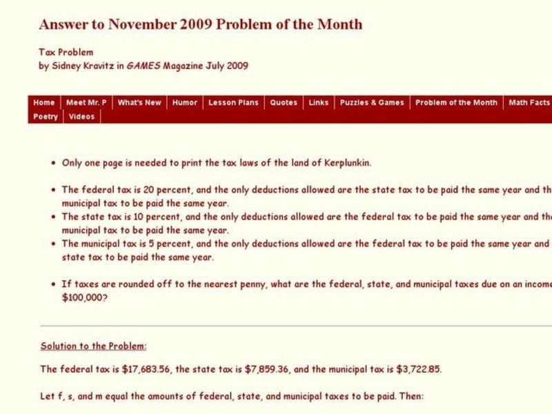 Tax Problem: Percents Worksheet