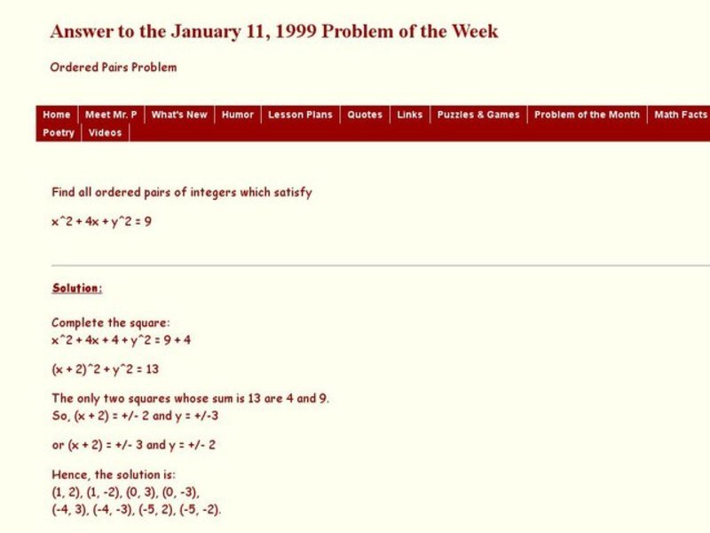 Ordered Pairs Problem Worksheet