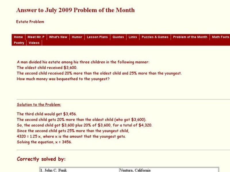 Estate Problem Worksheet