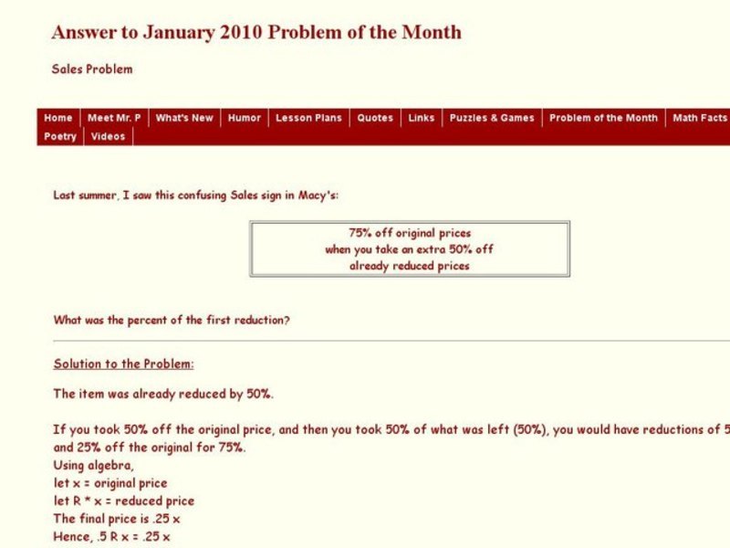 Percent Problem Worksheet