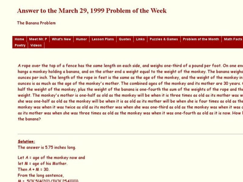 The Banana Problem Worksheet