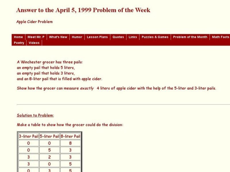 Apple Cider Problem Worksheet