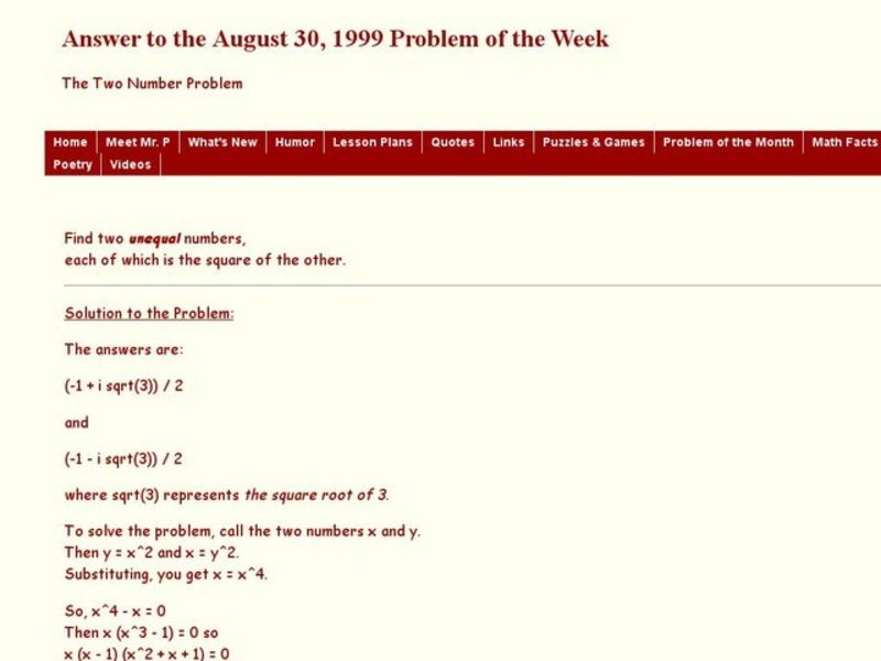 The Two Number Problem Worksheet