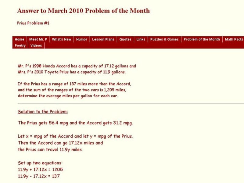 Prius Problem #1 Worksheet