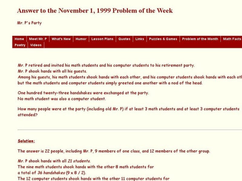 Mr. P's Party Problem Worksheet