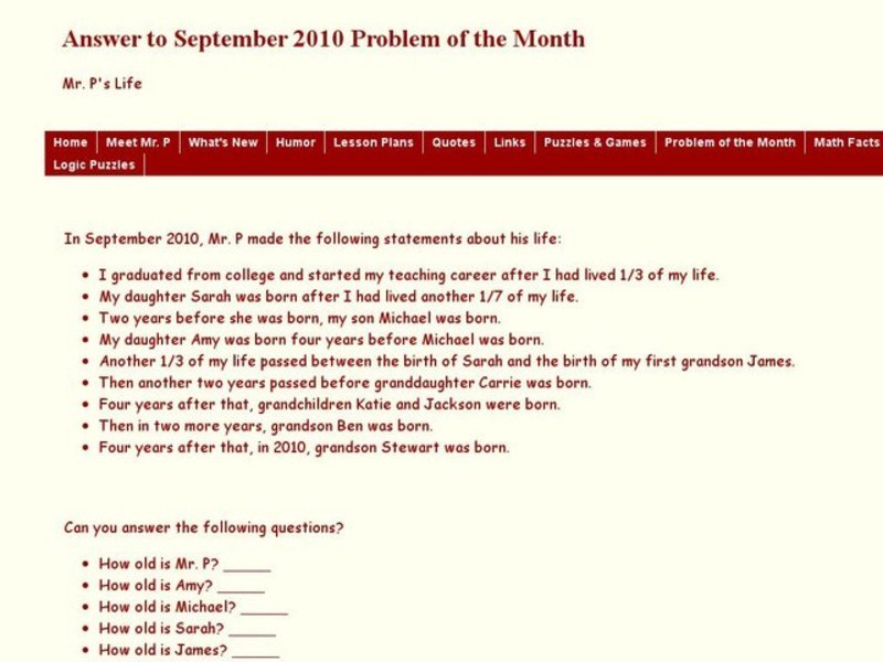 Mr. P's Life Worksheet