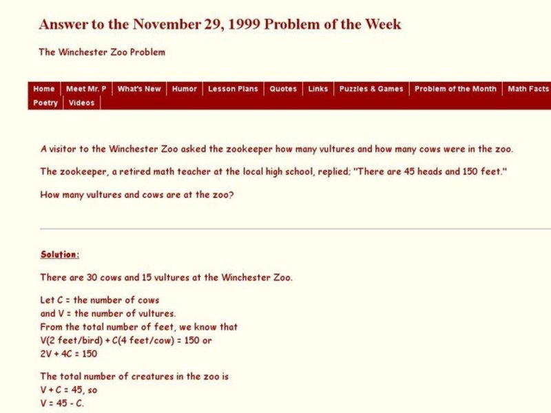 The Winchester Zoo Problem Worksheet