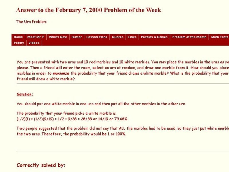 The Urn Problem Worksheet