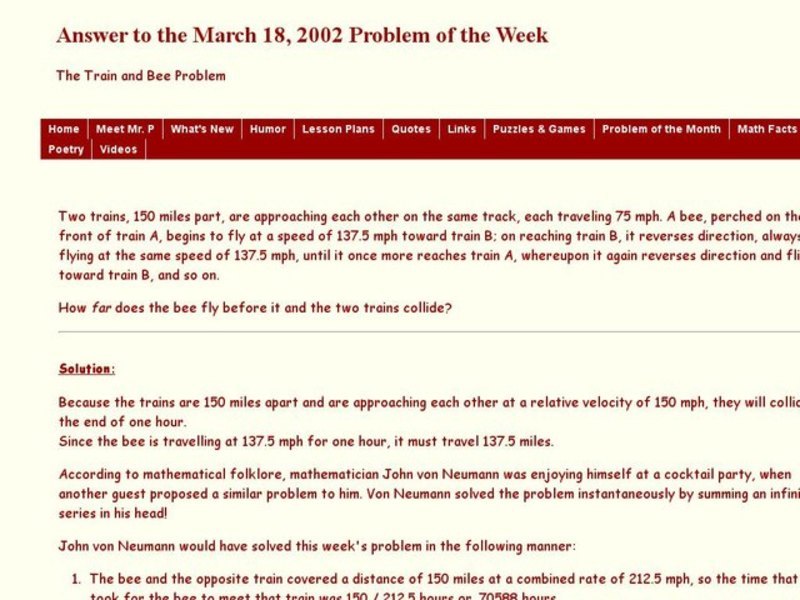 The Train and Bee Problem Worksheet