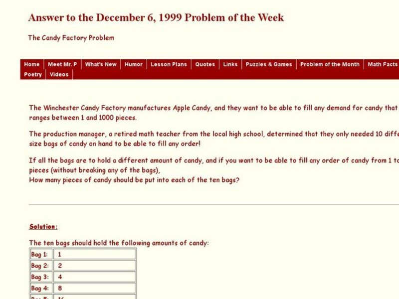 The Candy Factory Problem Worksheet
