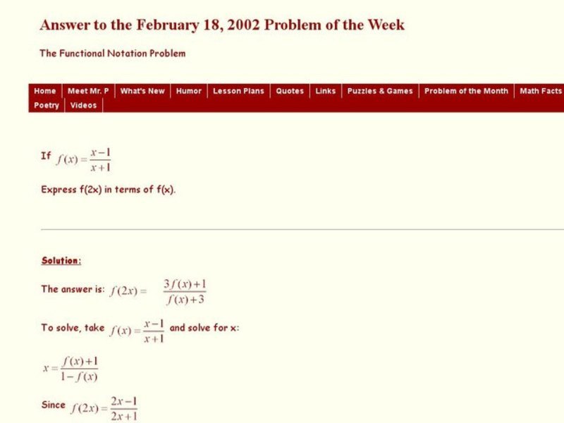 The Functional Notation Problem Worksheet