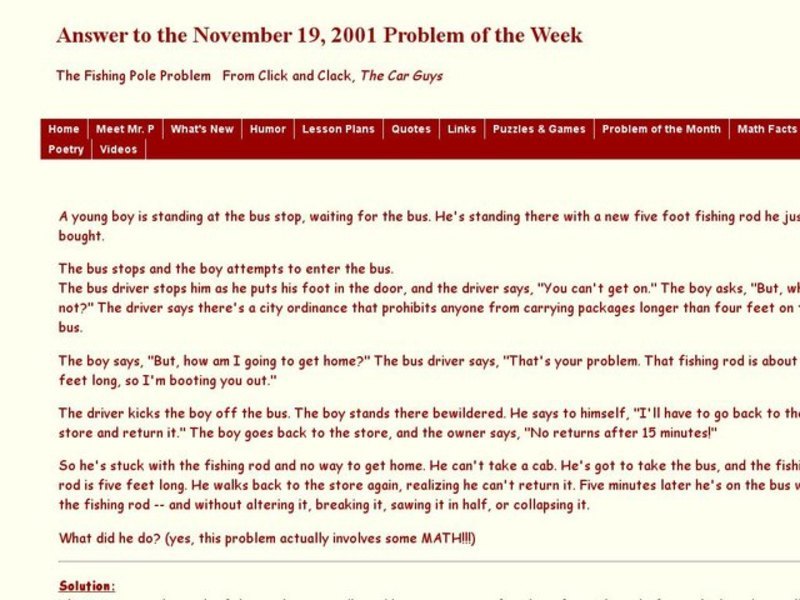 The Fishing Pole Problem Worksheet