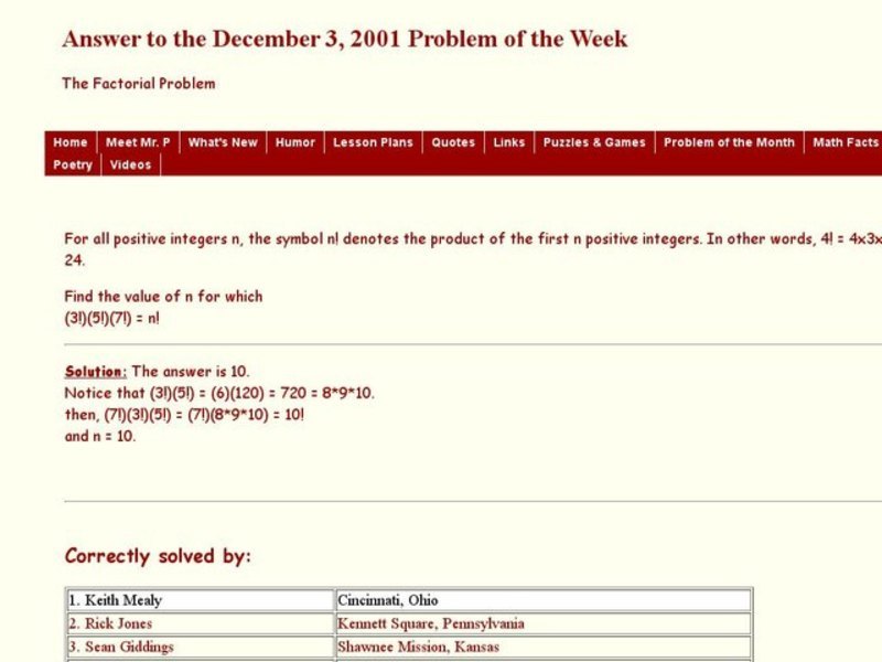 The Factorial Problem Worksheet