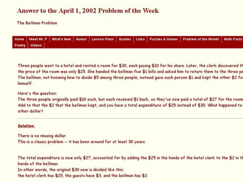 The Bellman Problem Worksheet