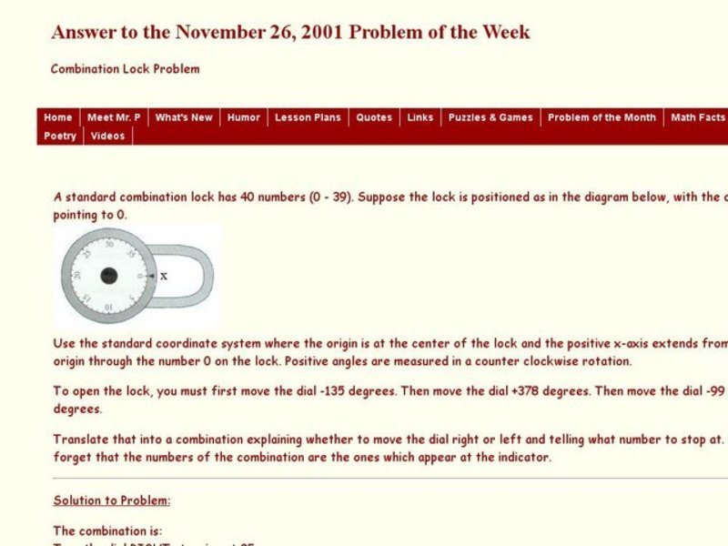 Conbination Lock Problem Worksheet