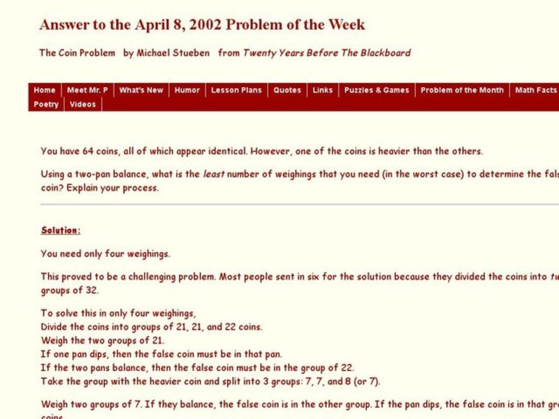 The Coin Problem Worksheet