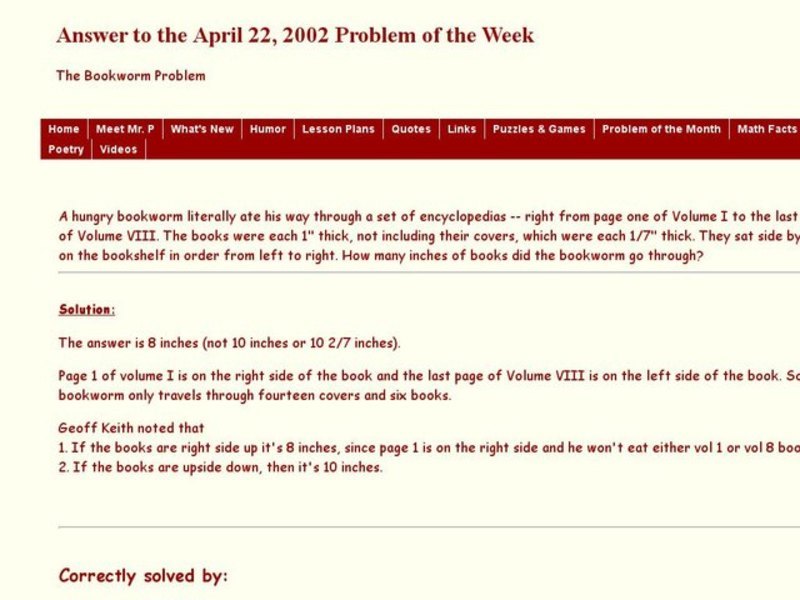 The Bookworm Problem Worksheet