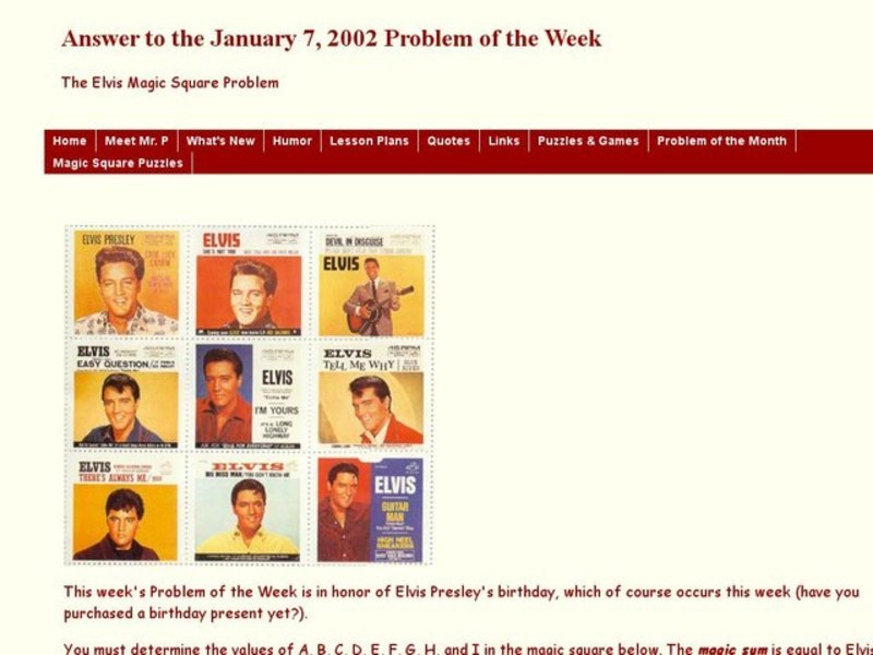 The Elvis Magic Square Problem Worksheet