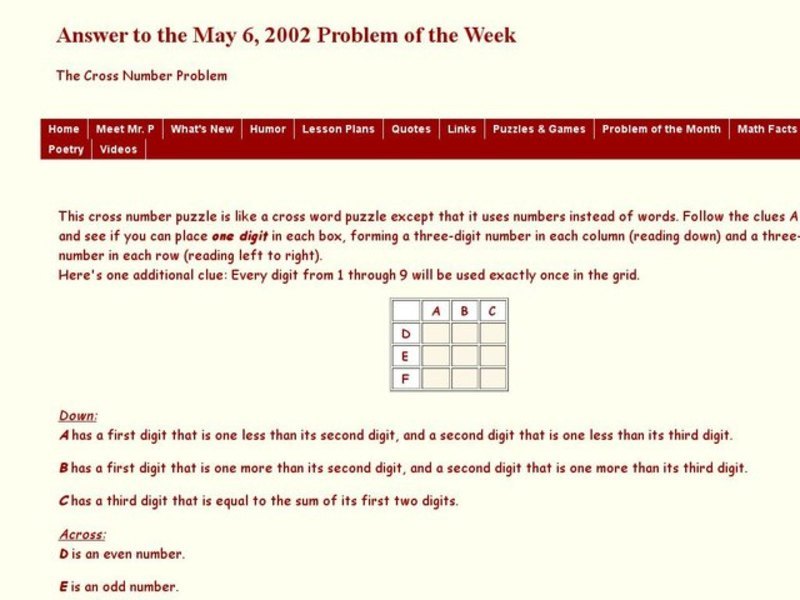The Cross Number Problem Worksheet