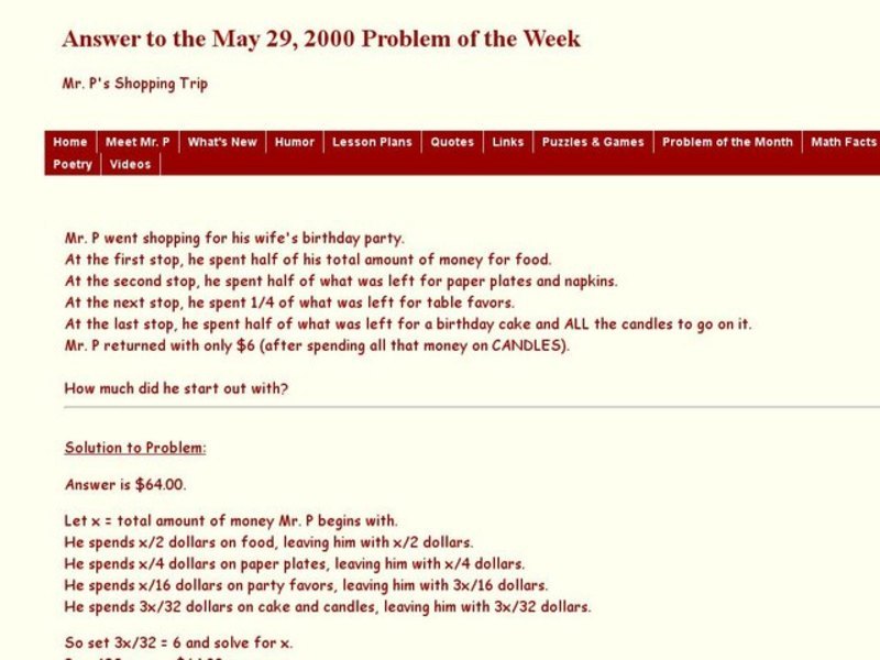 Mr. P's ShoppingTrip Worksheet