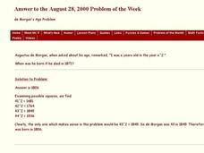 de Morgan's Age problem Worksheet