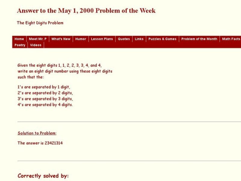 The Eight Digits Problem Worksheet