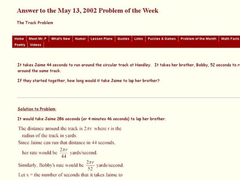 The Track Problem Worksheet
