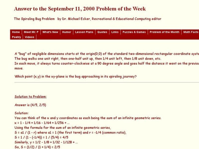 The Spiraling Bug Problem Worksheet