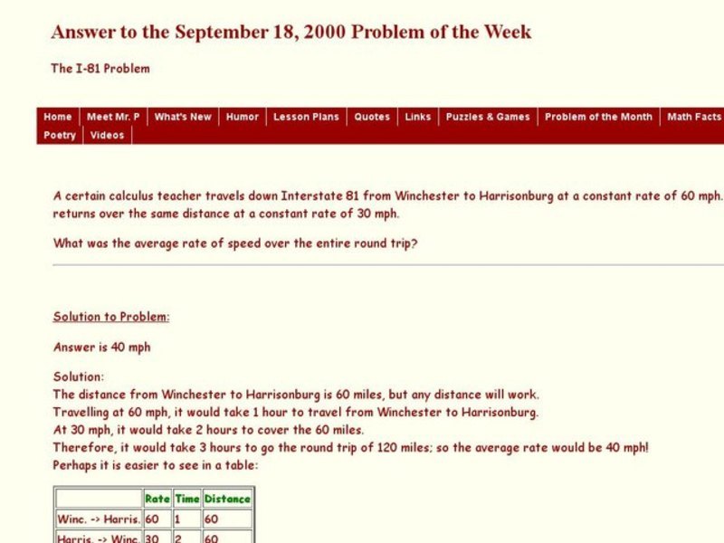 The I-81 Problem Worksheet