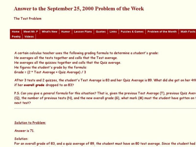 The Test Problem Worksheet