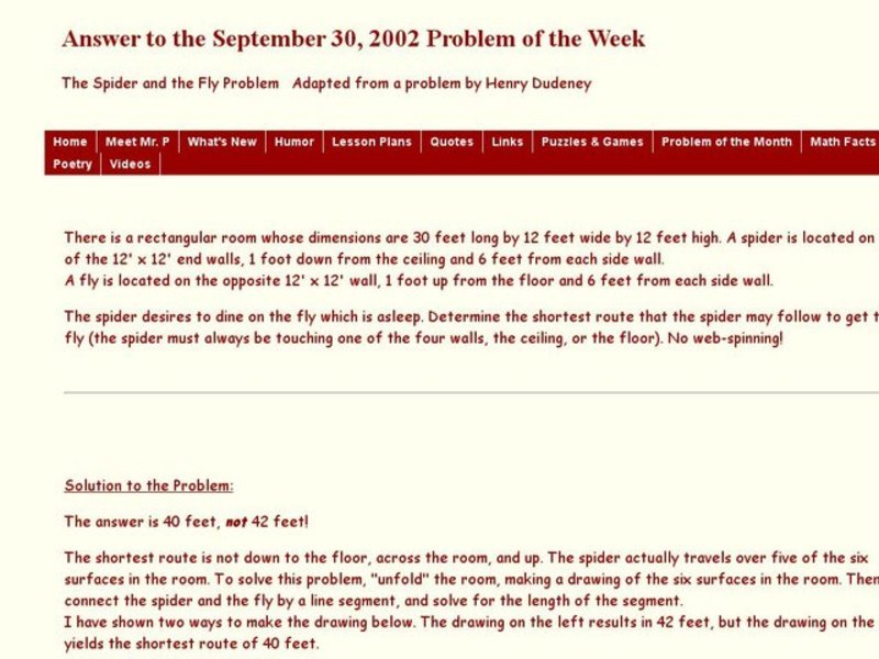 Finding the Shortest Distance Between The Spider and The Fly Worksheet