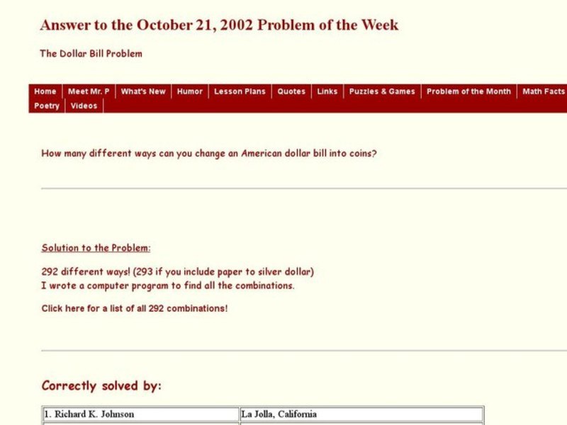 The Dollar Bill Problem Worksheet