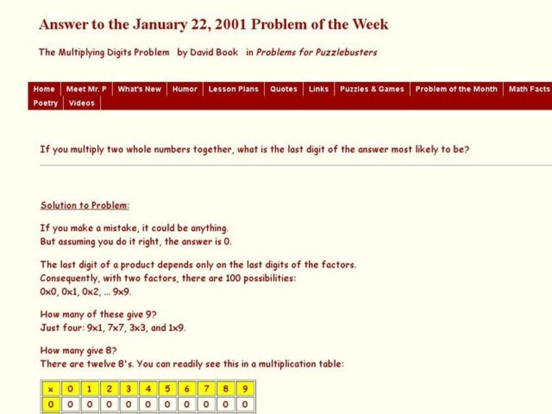 The Multiplying Digits Problem Worksheet