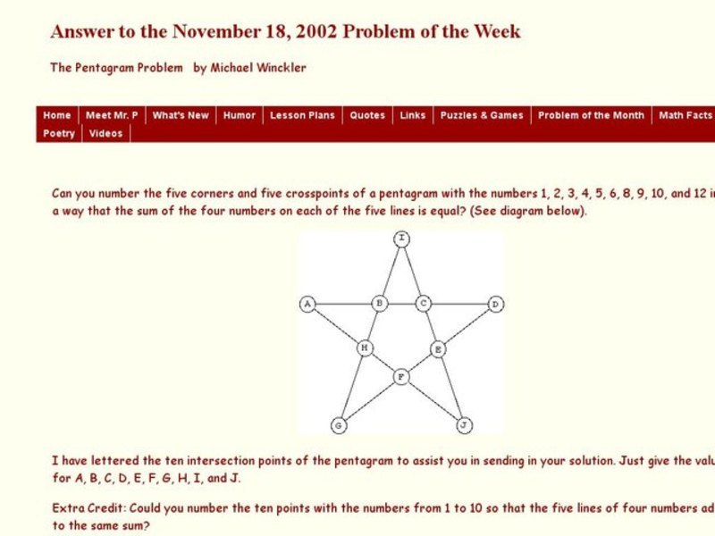The Pentagram Problem Worksheet