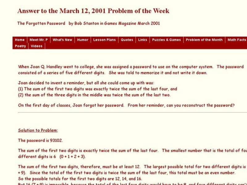 The Forgotten Password Problem Worksheet