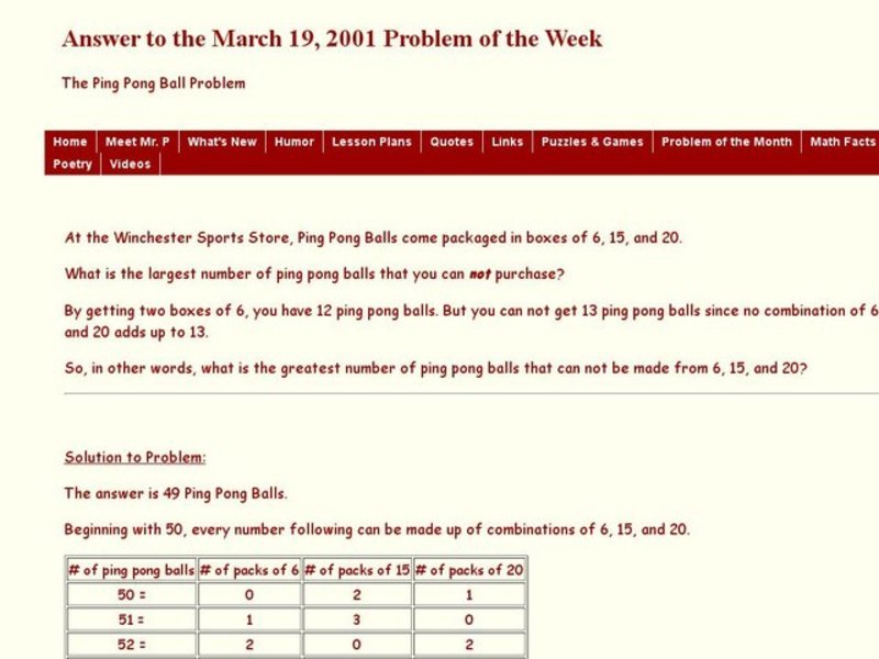 The Ping Pong Ball Problem Worksheet