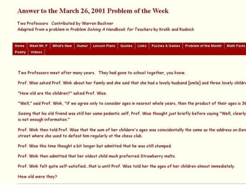 The Two Professors Problem Worksheet