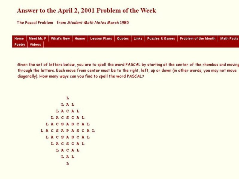 The Pascal Problem Worksheet