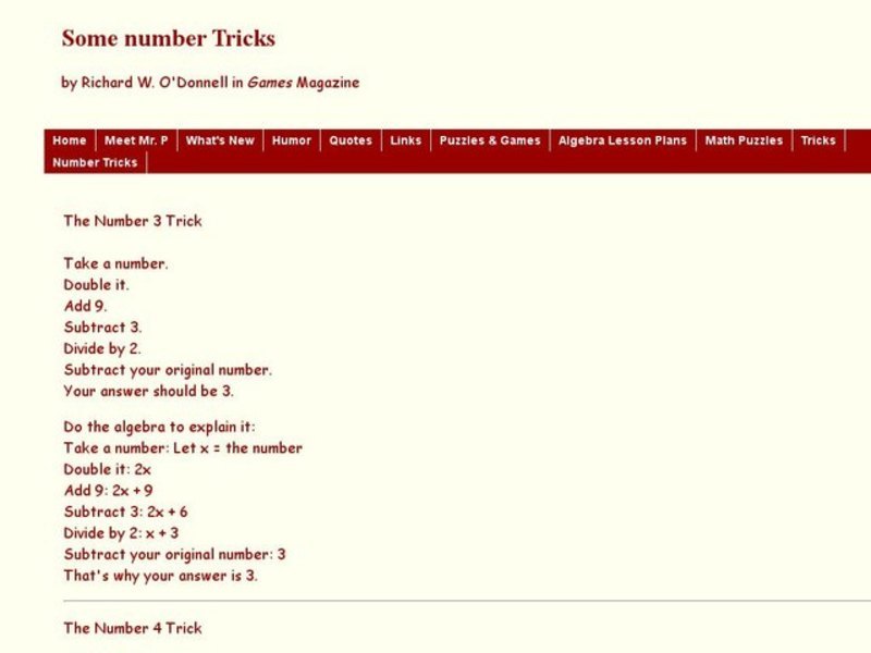 Some Number Tricks Worksheet