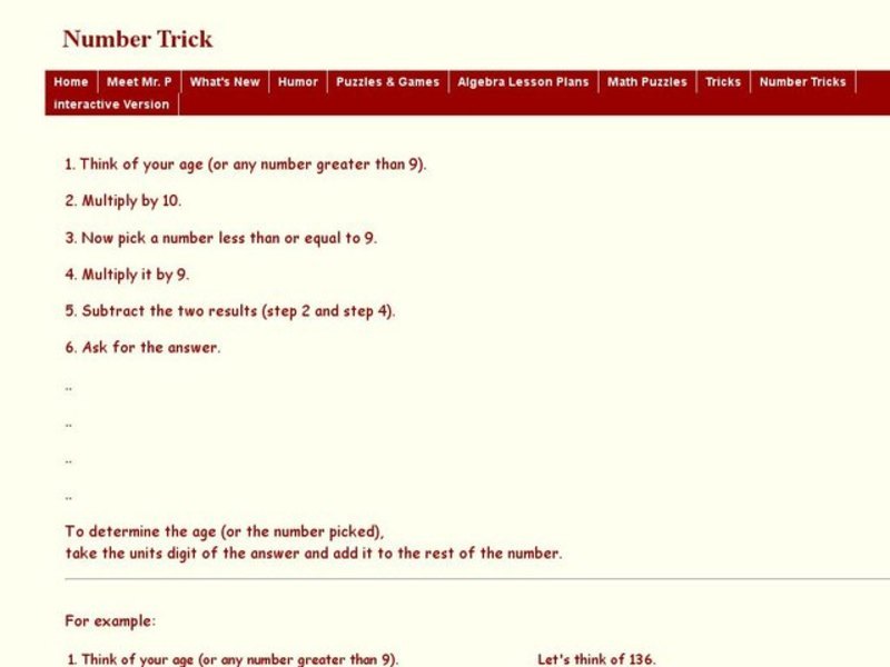 Math Number Trick Worksheet
