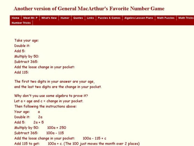 Favorite Number Game Using Age and Change in Your Pocket Interactive