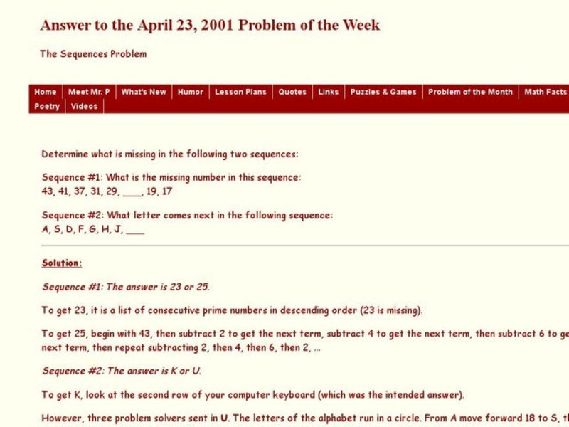 The Sequences Problem Worksheet