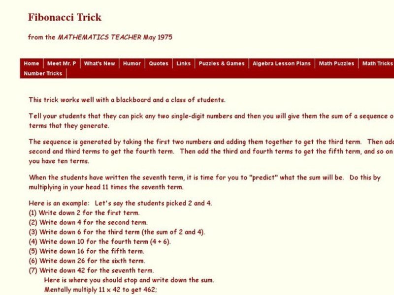 Fibonacci Trick Worksheet