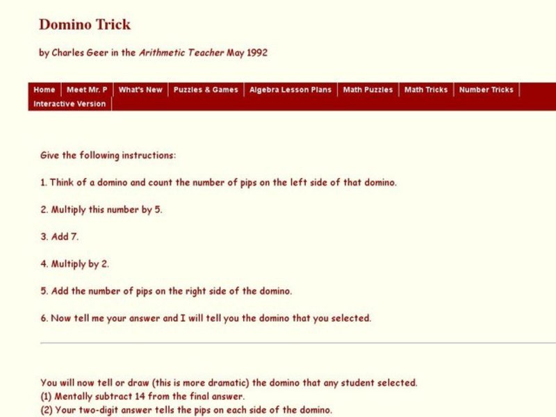 Domino Trick Worksheet