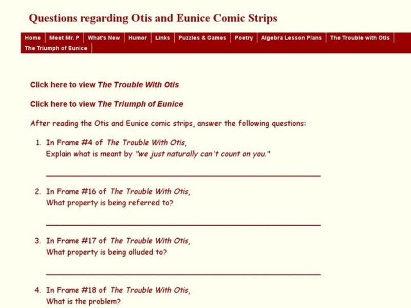 Questions Regarding Otis and Eunice Comic Strips Interactive