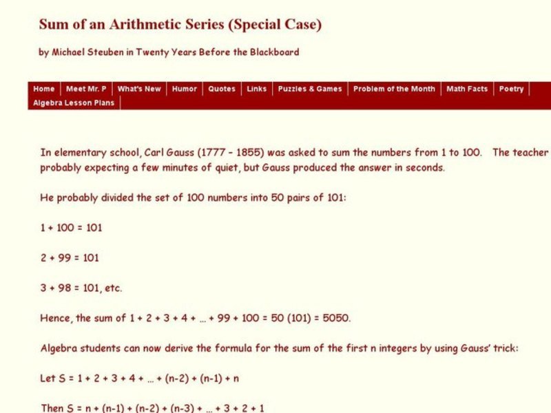 Sum of an Arithmetic Series Worksheet