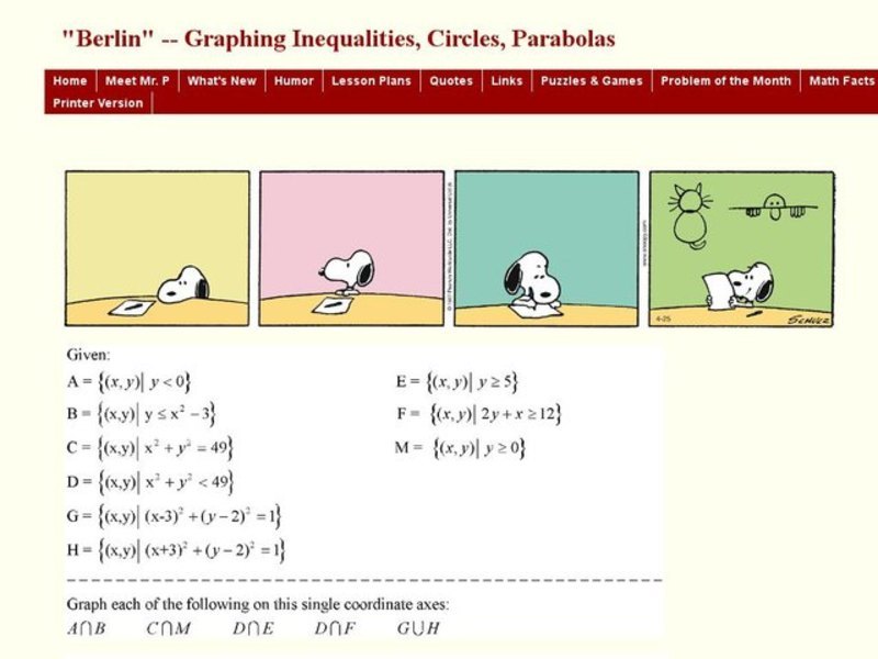 Graphing Linear, Circular, and Parabolic Inequalities Worksheet
