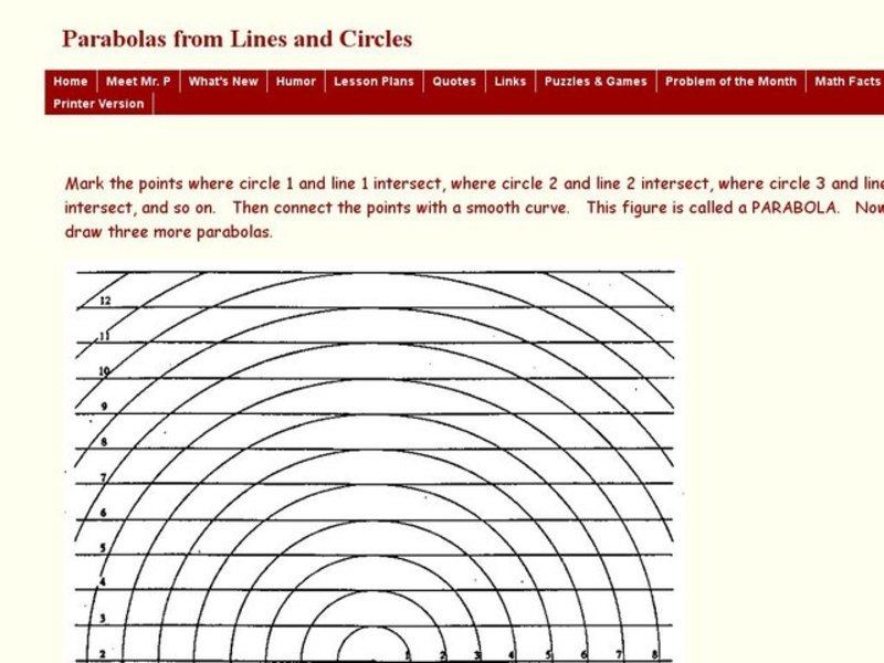 Drawing Three Parabolas from Lines and Circles Worksheet