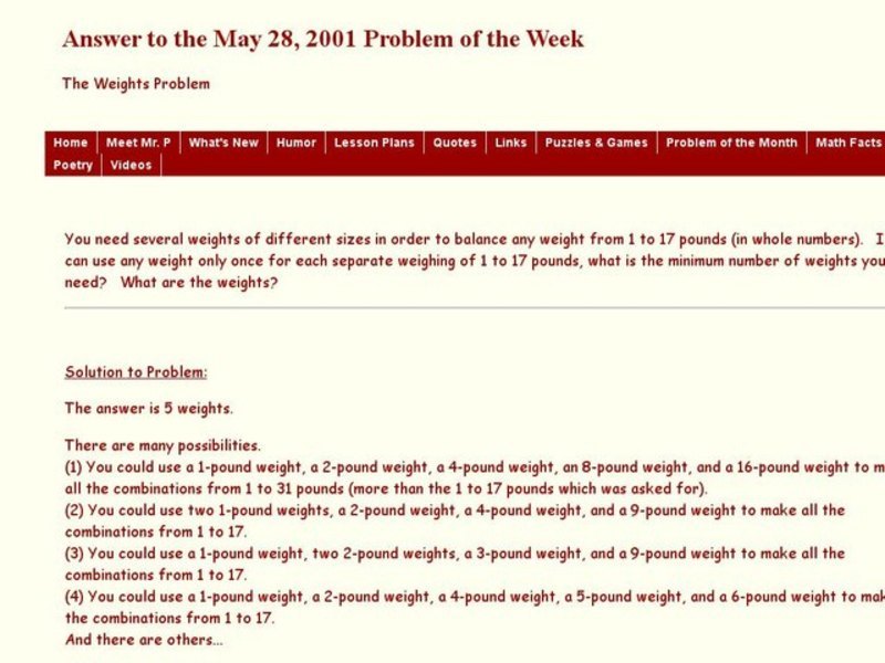 The Weights Problem Worksheet
