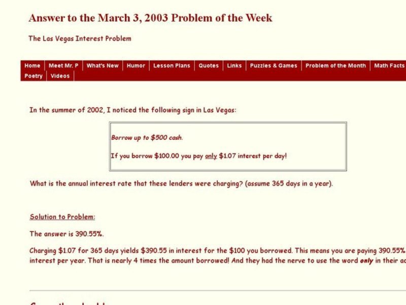 The Las Vegas Interest Problem Worksheet